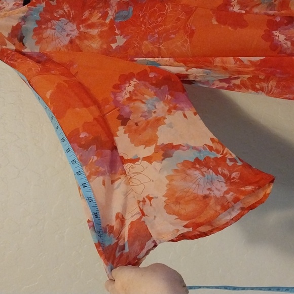 Sheer Orange/Red/Pink Floral Tunic Top size 2XL by Come & See - Picture 9 of 13